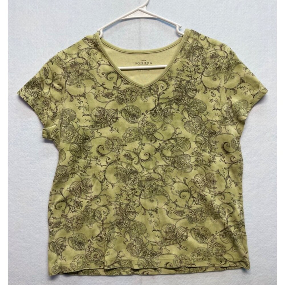 Sonoma Petite Leaf Design Top Blouse Light Green Size Petite Large